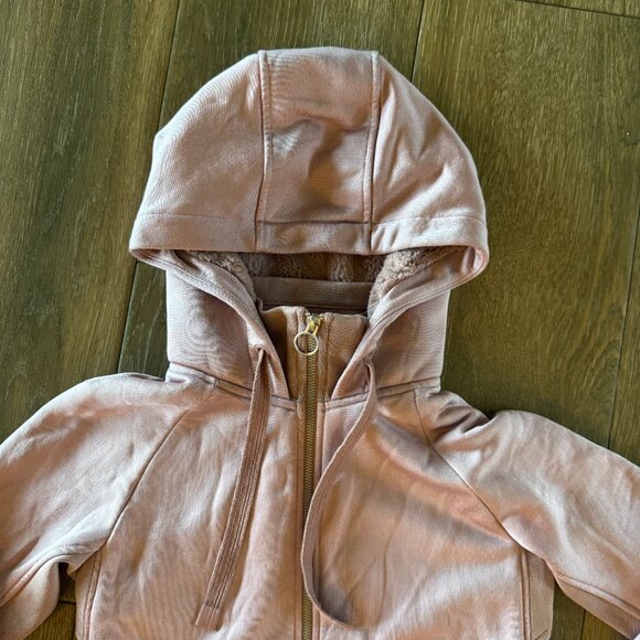 Athleta Triumph Luxe Shine, sherpa lined, full zip hoodie Dogwood Mauve sz XS - Picture 6 of 12